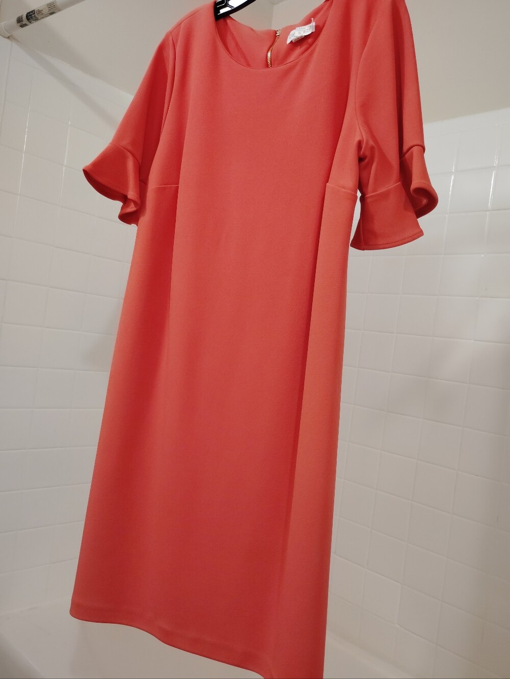 Women's Coral Shift Dress with Ruffle/Flutter Sleeves 18W